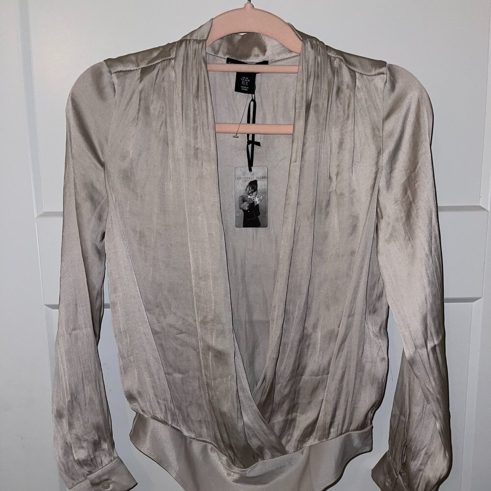 Silky wrap front bodysuit